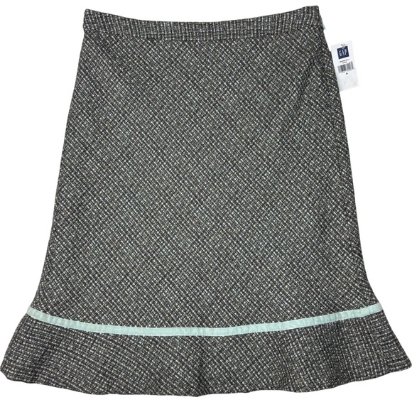 GAP Dresses & Skirts - NEW Gap A-Line Skirt Womens 8 Wool Blend Tweed Velvet Trim Flounce Hem Lined Y2K
